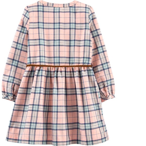 Toddler Girls Carters Pink Plaid Shirt Dress w faux Belt Size 2T Long Sleeve NWT - Picture 2 of 3